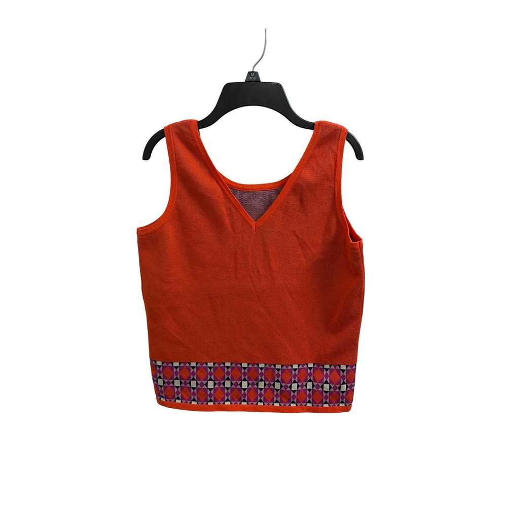 Tank Top Knit Retro Mod‎ Carlisle Collection Womens S Orange Geometric Border